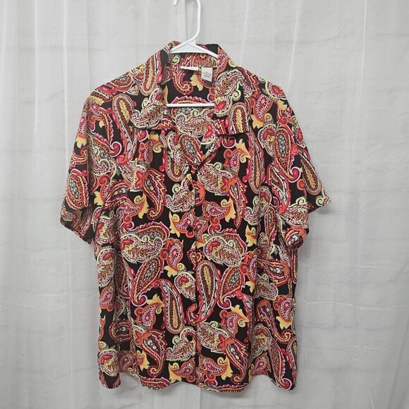 Kim Rogers Red Paisley Layered Boho Button Down Blouse 3X - Picture 8 of 12
